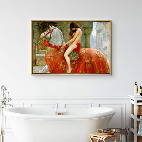 Nwt Framed Canvas Print Wall Art Lady Godiva By John Collier Cultural Historic Illustrations Fine Art Traditional Scenic Colorful For Living Room, Bedroom, Office - 16"X24" Natural #TOP1