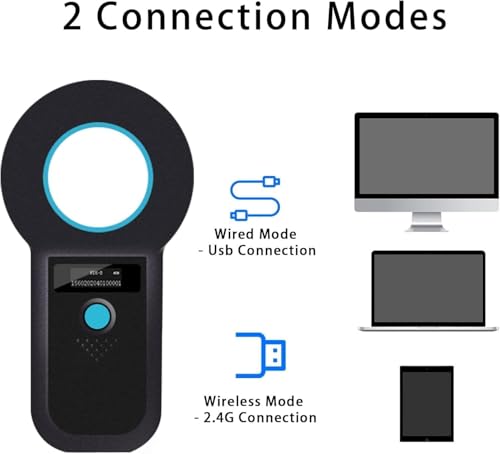 Haustier-Mikrochip Scanner Chip Lesegerät Haustier ID Pet Scanner mit Helligkeit OLED Anzeige 128 Stück Tag Informationsspeicher für die Tierverfolgung für ISO 11784/11785, FDX-B und ID64-RFID