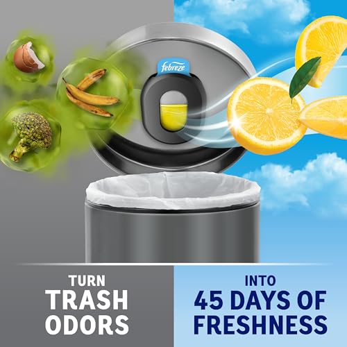 Febreze Trash Odor Fighter, Trash Can Air Freshener, Stick-On Deodorizer for Garbage Cans, Diaper Pails, Works with Scented Trash Bags, Fresh Lemon and Linen & Sky Scents, 2 Holders + 2 Refills - view 1