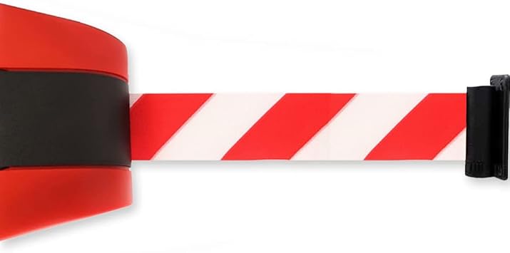 Queue Barrier Belt, Fixed Wall Mount Retractable Belt Barrier, Queue Tape 3/5/10M Crowd Control Safety Barrier, for Airports, Banks, School,Red,5M16.4FT