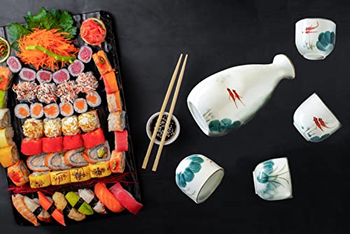 Caalio Japanese Sake Set - Porcelain Sake Tokkuri Bottle 8 Fl Oz And Four Sake Ochoko Cups 2 Fl Oz Sake Cups Soju Tea Set(Goldfish) #TOP4