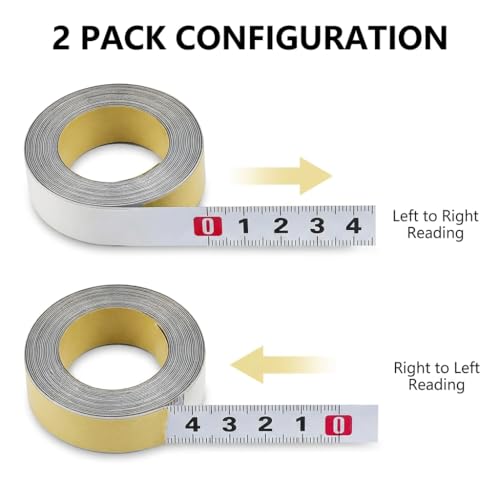 2 Stück Maßband Selbstklebend 3m Set, 12,5mm Breit, Metrisches Skalenbandmaß Aus 45er Kohlenstoffstahl, Weißes Stahllineal Zum Aufkleben Für Werkbank T-Schiene