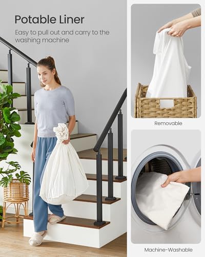 SONGMICS Laundry Hamper with Lid, 42.3 Gallon (160L), Rolling Laundry Basket with Wheels, 3-Section Synthetic Rattan Laundry Hamper, Removable Liner, Bedroom, 27.6x14.2x26 Inches, Natural ULCB365N01