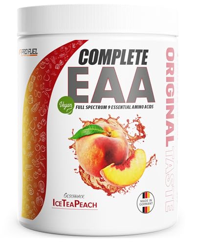 EAA Pulver 500g ICE TEA PEACH - 12.500mg essentielle Aminosäuren - unglaublich lecker & erfrischend - COMPLETE EAA mit allen 9 EAAs inkl. Histidin - EAA vegan Aminosäuren Pulver - Amino Workout Drink
