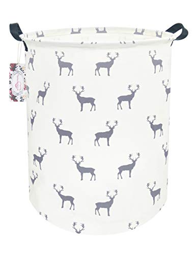 TIBAOLOVER 19.7" Large Sized Waterproof Foldable Laundry Hamper Bucket,Dirty Clothes Laundry Basket, Bin Storage Organizer for Toy Collection,Canvas Storage Basket (Gray Deer)