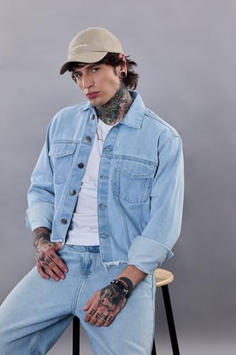 Image of SNITCH Revolution Light Blue Cropped Printed Denim Jacket
