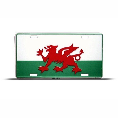 Yelacecca Wales Red Dragon Welsh Flag License Plate Wall Sign Tag Vintage Metal Sign 8X12 Inches