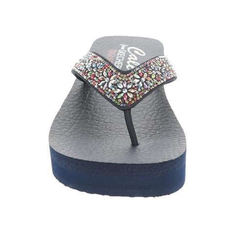 Skechers Women's VINYASA - WILD DAISIES flip flop sandal, Navy Multi 8 M