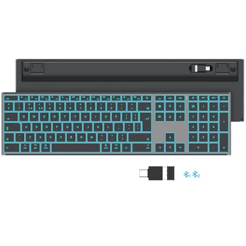 OMOTON Wireless Keyboard for Mac with Metal Frame 2.4G/Bluetooth Keyboard Backlit Ultra Slim Rechargeable Keyboard Quiet for Apple MacBook Pro/Air iMac Mac Mini QWERTY UK Layout Space Gray