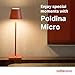 Zafferano, Poldina Micro Lamp, Rechargeable Cordless Table Lamp with Touch Controls, Suitable for Indoor and Outdoor, Dimmer, 2200-3000 K, Height 10.8 Inches, Red Color