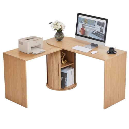 affeivul Fluted Computer PC Desk Table with Storage, Boho Corner