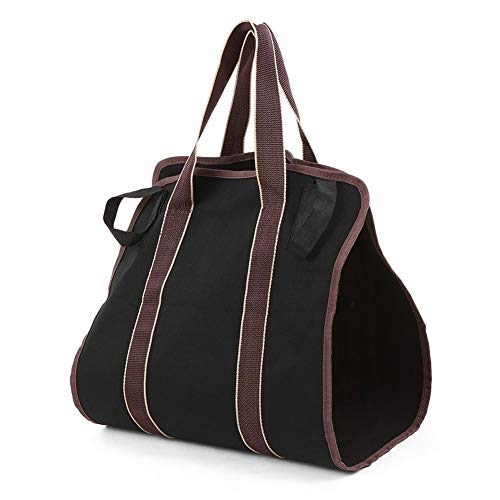 Sbeautli Sostenedor del Bolso de la Lona de leña Registro de Madera de Asas de la leña for chimeneas Camping Estufas de Playas para Viajes al Aire Libre Mochila Unisex (Color : Black)