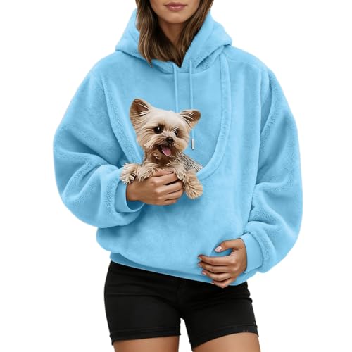 Sudadera con capucha para llevar gatos con bolsillo grande azul L