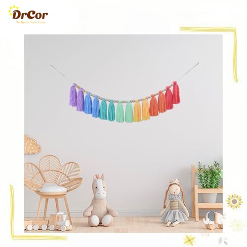 DrCor Rainbow Boho Tassel Garland โ Handmade Colorful Yarn Fringe Banner with Wooden Beads for Nursery, Kids Room or Playroom, Baby Shower, Birthday Party Decoration, Boho Mantel, Photography Backdrop DrCor Rainbow Boho Tassel Garland โ Handmade Colorful Yarn Fringe Banner with Wooden Beads for Nursery, Kids Room or Playroom, Baby Shower, Birthday Party Decoration, Boho Mantel, Photography Backdrop