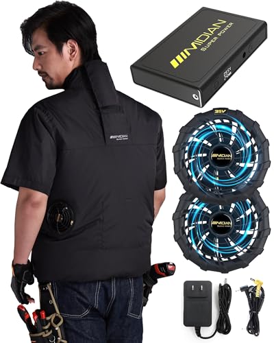 [MIDIAN] 空調作業服 半袖【30000mAh大容量バッテリー 35V超高出力】 ファン付き作業服 作業着 冷風機対応 5段階風量調節 UPF50+ 熱中症対策 男女兼用 ファンバッテリーセット