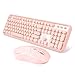 Wireless Keyboard and Mouse Combo V910 2.4GHz Encrypted Wireless Connection Cute Round Key Quiet Keyboard and Mouse Set for Laptop PC Mac Desktop Computer Windows 10（Pink）