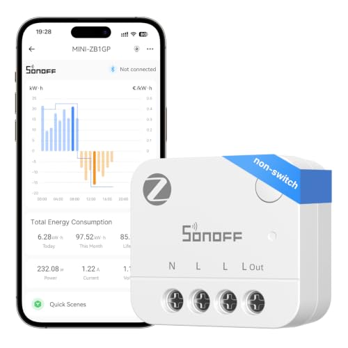 SONOFF MINI-ZB1GP, MINI PM, Zigbee 3.0, Medidor de Energía Inteligente, requiere concentrador Zigbee, requiere cable neutro, medición de corriente, compatible con Home Assistant, 16 A
