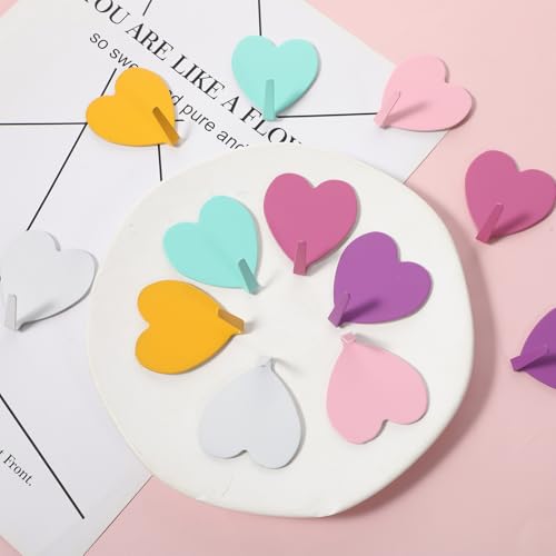Wanmu Heart Hooks for Wall, Heart Shaped Adhesive Decorative Wall Hooks, 12 Pcs Cute Wall Hooks, Stainless Steel Wall Hook, Strong Adhesive Hooks for Shower for Kitchen, Home, Bathroom (Multicolor) - Image 6