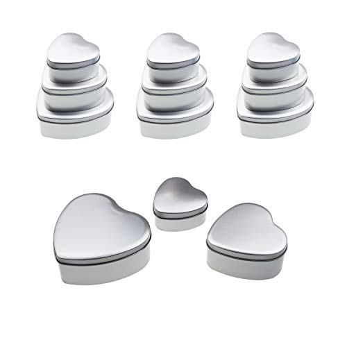 LJY 12 Pieces Heart Shaped Metal Tin Cans Empty Gift Candy Chocolate Storage Box Containers with Cover Lids (Mixed Sizes)