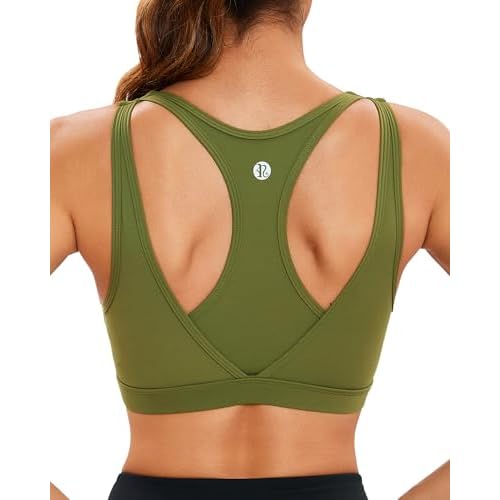 RUNNING GIRL Sports Bras for Women High Support,Molded Cup High Impact Sports Bra Racerback Workout Yoga Running Bra Olive Green XX-Large