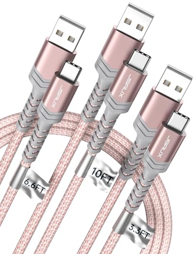 Image of JSAUX USB to USB C Cable, USB C Cable for iPhone 17, 3-Pack (10+6.6+3.3FT) | USB Type C Charger Cord, Fast Charging for iPhone 17 16 Pro Max, Samsung Galaxy, iPad, Pink