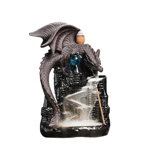 ISAKEN Quemador de Incienso de reflujo Quemador de Incienso de Cascada de dragón de cerámica Soporte de Incienso de Cascada de reflujo para Sala de Estar, Dormitorio, Bar