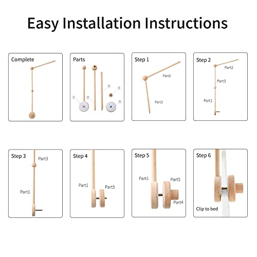Mamimami Home Mobile Halterung Holz für Babybett,Mobile Baby Halterung Wickeltisch Drehbar für Windspiele hängende Bettglocke Kinderbett DIY Deko-Artikel Geburt Geschenk – Bild 7