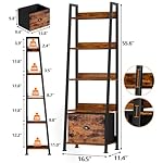 Furologee 5-Tier Ladder Shelf, Ladder Bookshelf with Removable Drawer, Rustic Bookcase Storage Rack Organizer, Wood Metal Freestanding Storage Shelf for Living Room, Home Office, Bedroom, Balcony - Image 3