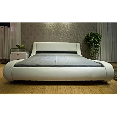 Greatime Modern Trending Waved Bed, Upholstered Faux Leather, Easy Assembly, Strong Wood Slats Support Platform Bed (Twin Size, Black Color) #TOP3