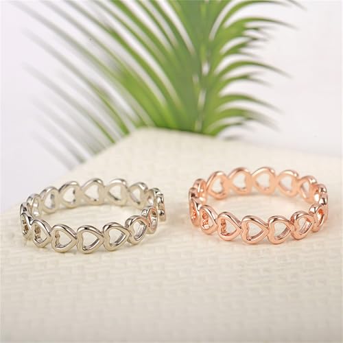 Love Heart Finger Rings Gold Silver Plated Dainty Cute Plain Hollow Hearts Engagement Promise Adjustable Band Ring for Women Minimalist Wedding Bridal Birthday Party Jewelry Gifts (Silver)4