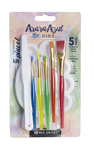 Kit com 5 Pincéis + 1 Espátula + 1 Godê Colorido, Bee Unique, YJ-190026