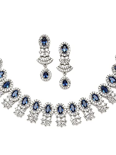 Image of Karatcart Silver Tone Green American Diamond Studded Necklace Set for Women