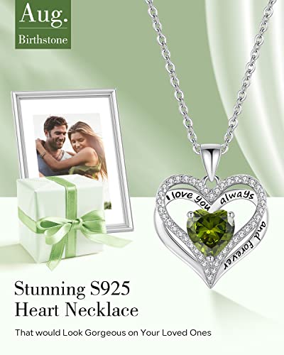 S925 Sterling Silver Necklace For Women, Birthday Necklaces Gifts For Wife Woman, Wedding Anniversary Jewelry 18K White Gold Filled, Unique Love Gift For Her, August #TOP2