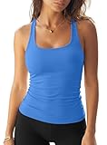 Darong Tank Top for Women Double Lined Sleeveless Square Neck Racerback Slim Basic Fitted Summer Shirt 9226 Blue S