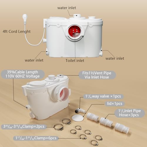 Patio Zone PZ-500LS 500 Watt Macerating Toilet With Pump For Basement Upflush System thumb #4