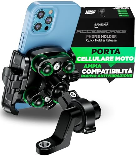 MOGGAM Porta Cellulare Moto 【Antivibrazione Reale】 Supporto con Rilascio Rapido e Rotazione 360° Staffa in Alluminio Per Moto, Scooter, Bici e Monopattino Elettrico Smartphones 5,4–7,2”