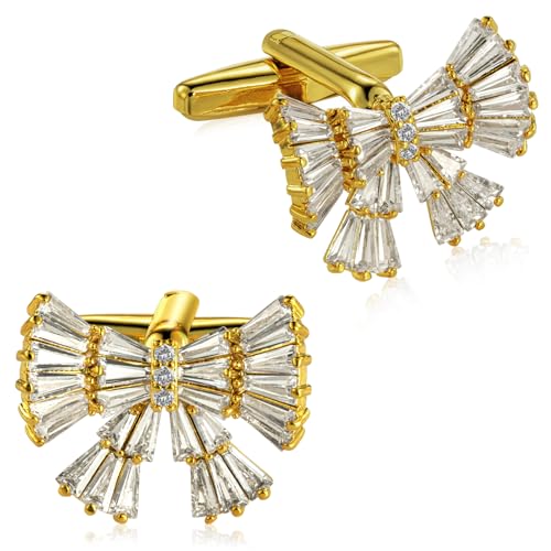 Mancuernillas para hombre con cristal y acabado dorado miniatura 1