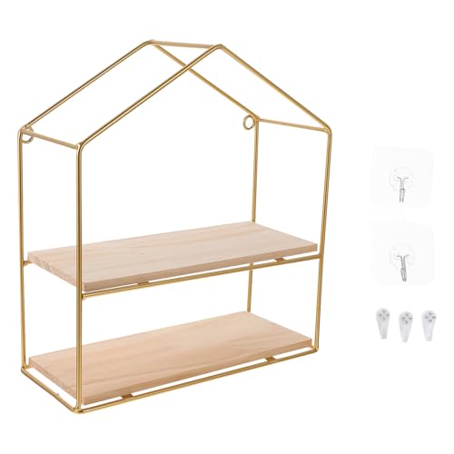 HOOTNEE Estante de Pared Metálico en Forma de Casa Dorada Soporte Decorativo de Hierro para Almacenamiento y Exhibición Perchero Funcional para Hogar Dormitorio y Oficina