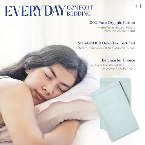 Image of Mayfair Linen 100% Organic Cotton Percale Pillow Cases Queen /Standard Size Set of 2 - Percale Pillowcovers Standard /Queen (Sea Foam), Soft Cooling Pillow Case for Sleeping, Cotton Pillowcases