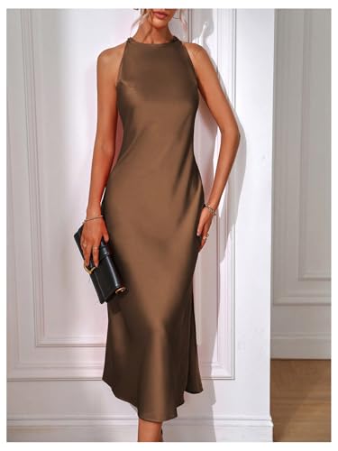 Image of Floerns Women's Elegant Sleeveless Crew Neck Maxi Dress Slit Cocktail Tank Dress
