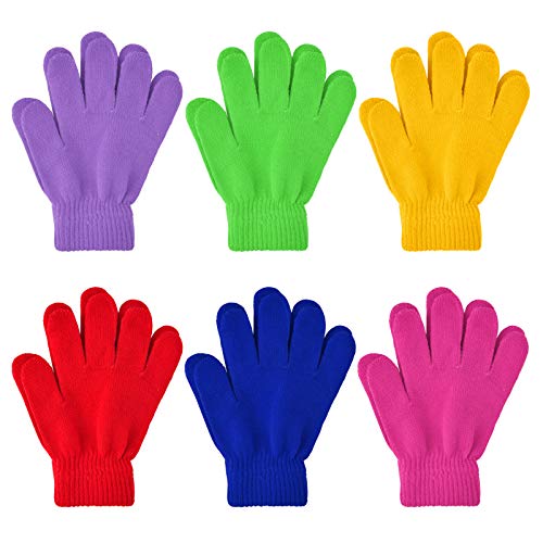 Coopay 6 Pairs Kid's Winter Warm Magic Gloves Children Stretchy Full Finger Knitted Mittens Gloves for Boys Girls Student (Mixed Colors 1, 7-12 Years)