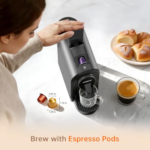 Image of CHULUX Bafe-Pro Espresso Maker for Nes Pod, 20 Bar High Pressure Pump, Gray | 1400W Rapid Heating, Espresso Lungo Buttons, Used Capsule Drawer, Auto-Eject System, 24oz Removable Reservoir, Mini Footprint