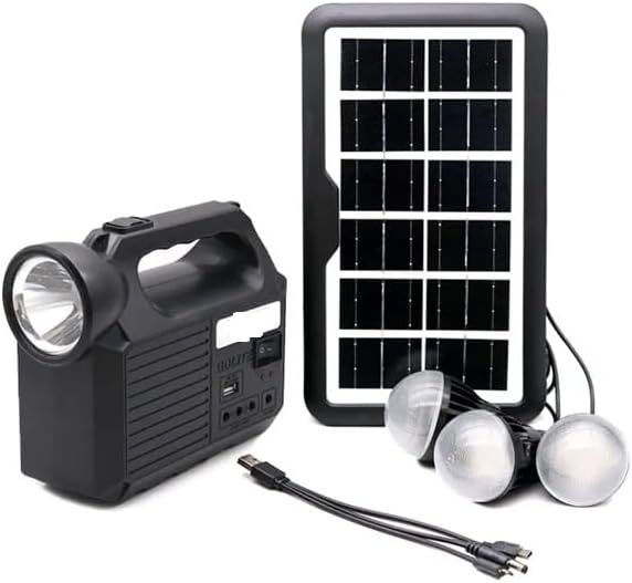 kh Emergency Portable Inverter with 3 Individual 6 Volt LED Hanging Bulbs with 3.75 m Long Wire and AC/DC USB Socket with USB Wire for Mobile Charging with Solar Panel Solar Light