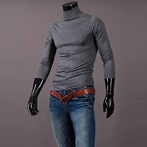 Raillery Men's Slim Fit Basic Thermal Turtleneck T Shirts Casual Cotton Knitted Pullover Sweaters Dark Gray #TOP3