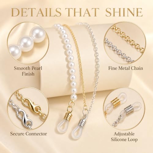 Image of Spectacle Chain for Women 3PCS Pearl Glasses Strap