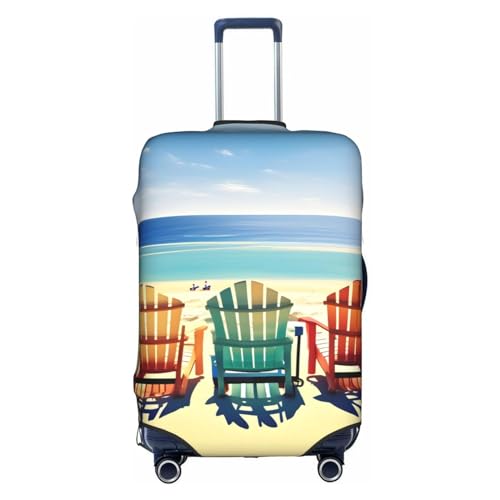 MyPiky Funda protectora de maleta de viaje para niños y adultos con estampado de escena de playa con sillas, para niños y adultos, se adapta a 18-32 pulgadas, White, L
