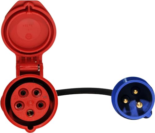 EV EXPERT WALTHER Adaptador de alta calidad de enchufe Schuko 16 A a enchufe CEE 16-32 A 5 pines 0,5 m IP44 CE (32 A 3 pines -> 32 CEE)