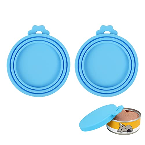 Hotype Couvercle Conserve, Couvercles en Silicone pour Boîte, Couvercles de Conserve Pour Chien Chat Couvercles Alimentaire Universels, Réutilisables, Pour des Tailles Multiples, 2 Pièces, Bleu Cover