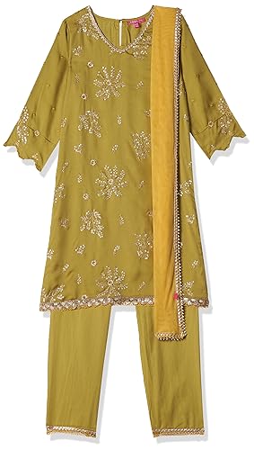 Image of BIBA Girl Art Silk Straight Solid Suit Set
