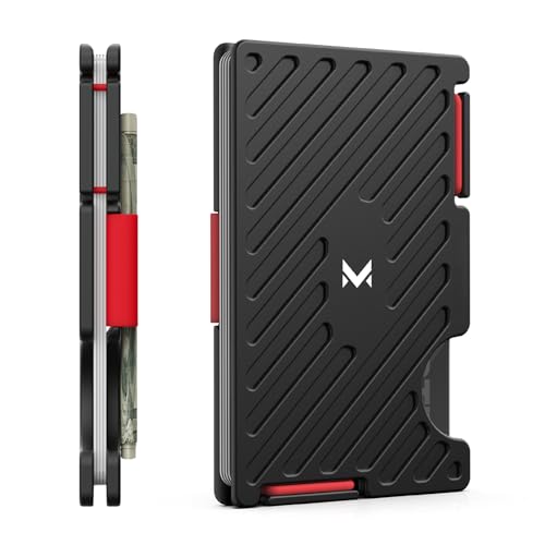 MIFANYO Carteiras de metal para homem, porta-cartões minimalista com correia de dinheiro, carteira fina com bloqueio RFID, bolso frontal, design modular moderno, preto, L07, L - preto-vermelho